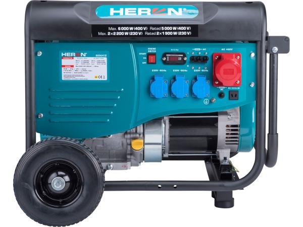 HERON 8896412 - elektrocentrála benzínová 13HP/5,5kW/6,8kVA (400V), 2x2,2kW (230V), podvoz