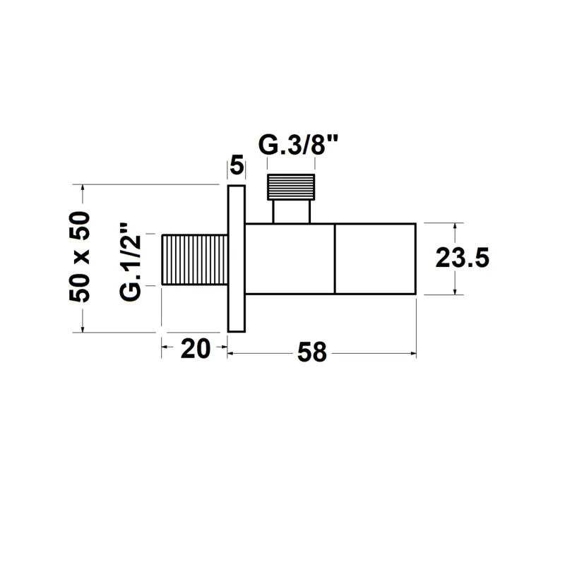 Rohový ventil s rozetou, hranatý, 1/2"x 3/8" , chrom (SL111)