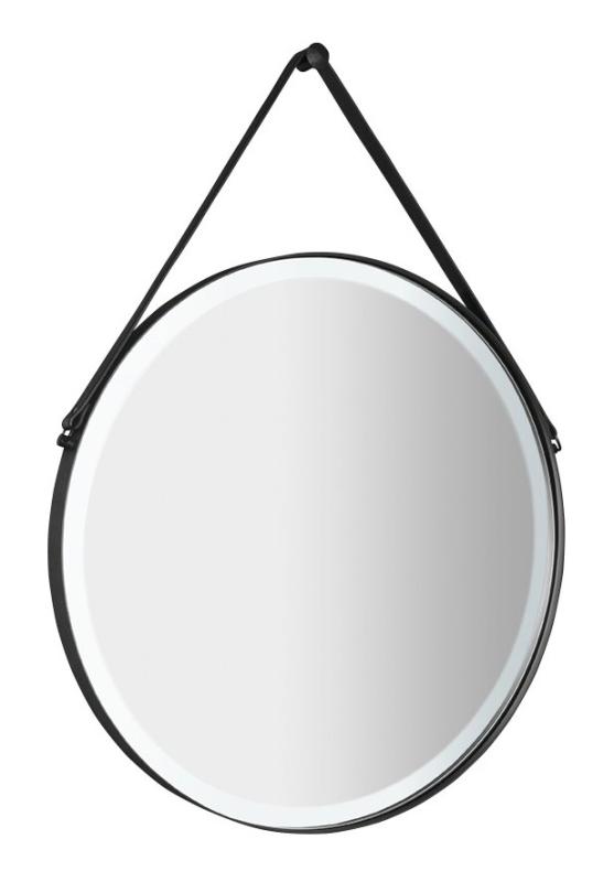 ORBITER kulaté LED podsvícené zrcadlo s koženým páskem, ? 60cm, černá mat (ORL060)