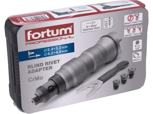 FORTUM 4770651 - nástavec nýtovací na vrtačku, pro trhací nýty 2,4-4,8mm, CrMoV