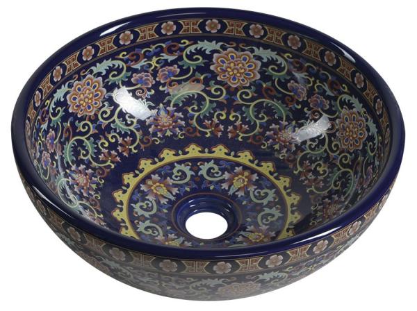 PRIORI keramické umyvadlo, průměr 41 cm, 15 cm, fialová s ornamenty (PI022)
