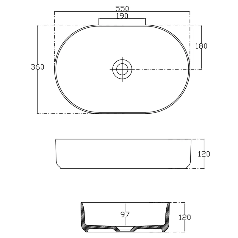 INFINITY OVAL keramické umyvadlo na desku, 55x36 cm, černá mat (10NF65055-2N)