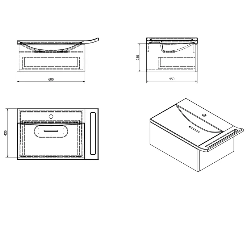 ZEUS umyvadlová skříňka vč. sifonu 60x26x45 cm, černá mat (ZE070-3535)