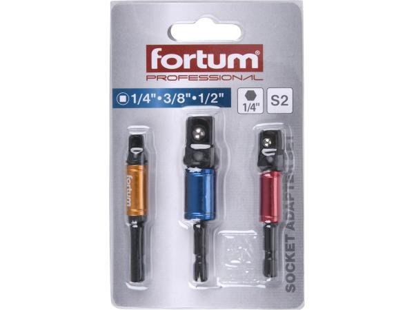 FORTUM 4742203 - adaptéry do vrtačky s otoč.úchytem 3ks, 1/4"-3/8"-1/2", S2