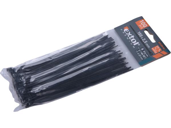 EXTOL PREMIUM 8856154 - pásky stahovací na kabely černé, 150x2,5mm, 100ks, nylon PA66