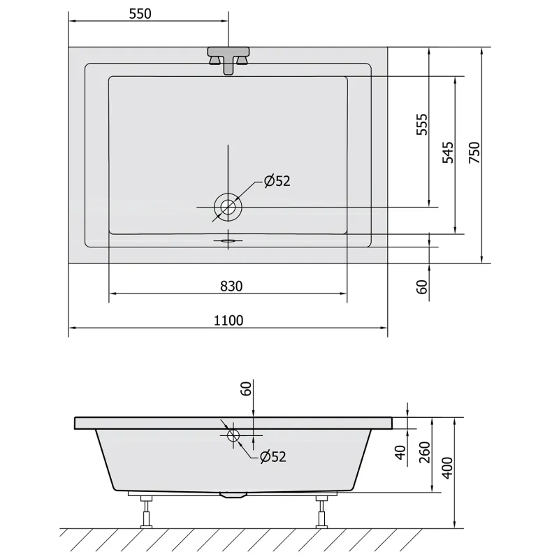 DEEP hluboká sprchová vanička s konstrukcí, obdélník 110x75x26cm, bílá (72884)