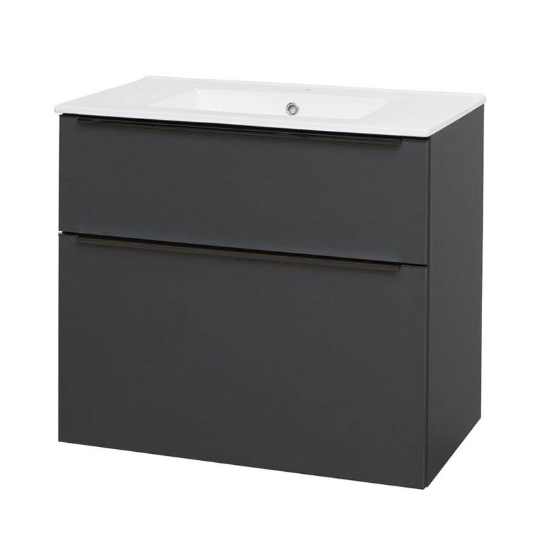 Mailo, koupelnová skříňka s keramickým umyvadlem 81 cm, černé madlo
