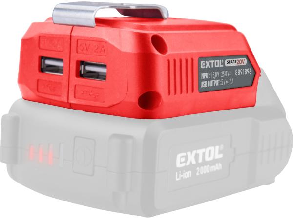 EXTOL PREMIUM 8891896 - nabíječka aku pro USB zařízení, se světlem, SHARE20V, bez baterie, 5V/2A
