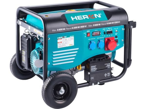 HERON 8896420 - elektrocentrála benzínová 15HP/6,8kW/8,5kVA (400V), 5,5kW (230V), elektric