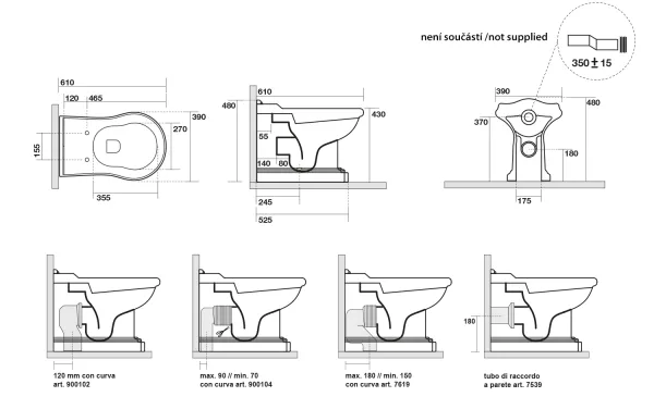 RETRO WC mísa stojící, 39x43x61cm, spodní/zadní odpad (101601)
