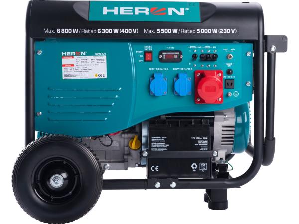 HERON 8896420 - elektrocentrála benzínová 15HP/6,8kW/8,5kVA (400V), 5,5kW (230V), elektric