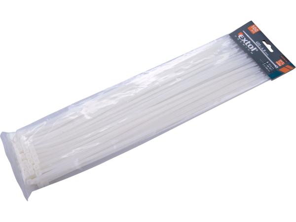 EXTOL PREMIUM 8856116 - pásky stahovací na kabely bílé, 400x4,8mm, 100ks, nylon PA66