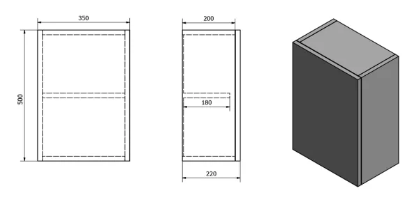TREOS skříňka horní dvířková 35x50x22cm, pravá/levá, černá mat (TS040-3535)