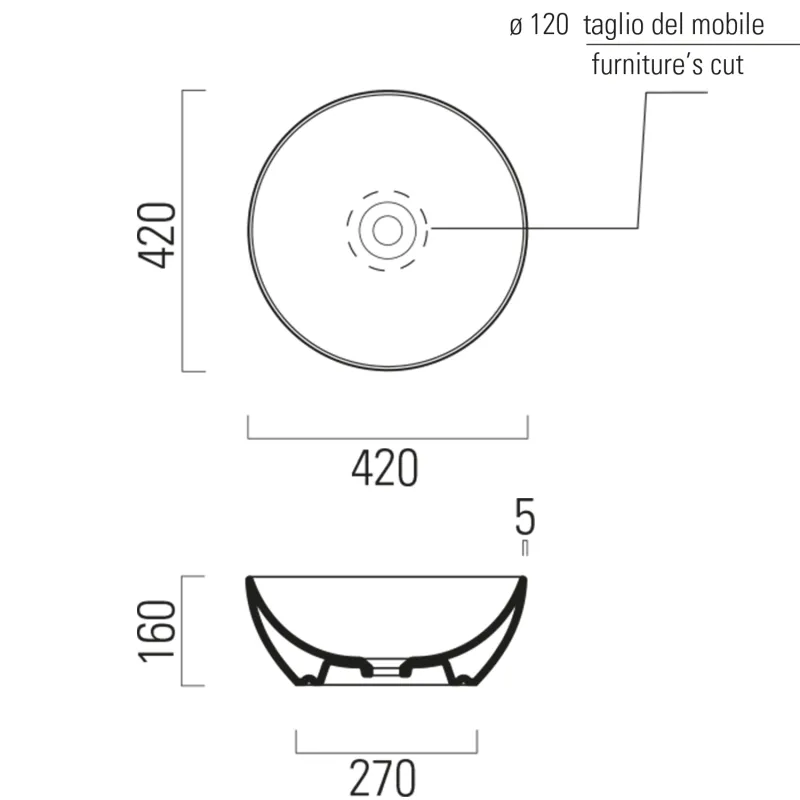 PURA keramické umyvadlo na desku průměr 42 cm, černá mat (885126) 1