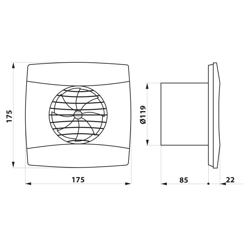 UC-12 T koupelnový ventilátor axiální s časovačem, 12W, potrubí 120mm, černá 1