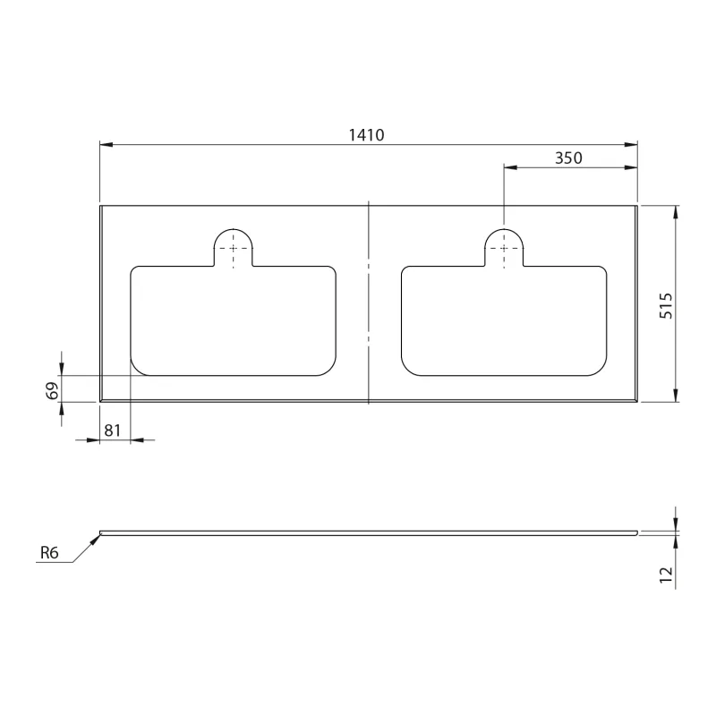 BRAHEA deska rockstone se 2 otvory 141x51,5cm (70+70cm), bílá mat 1