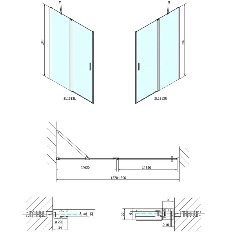 ZOOM LINE sprchové dveře 1300mm, čiré sklo (ZL1313)