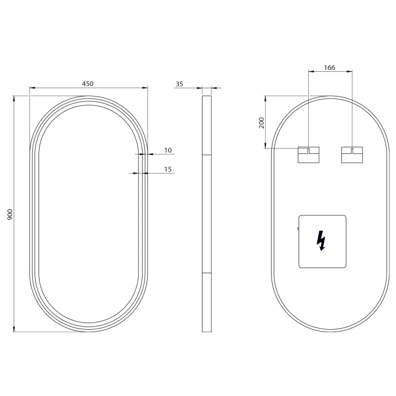 KAIRA oválné zrcadlo s LED osvětlením 45x90cm, černá mat