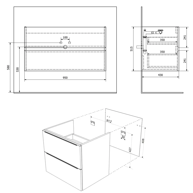 FILENA umyvadlová skříňka 95x51,5x43cm, dub (FID1210D)