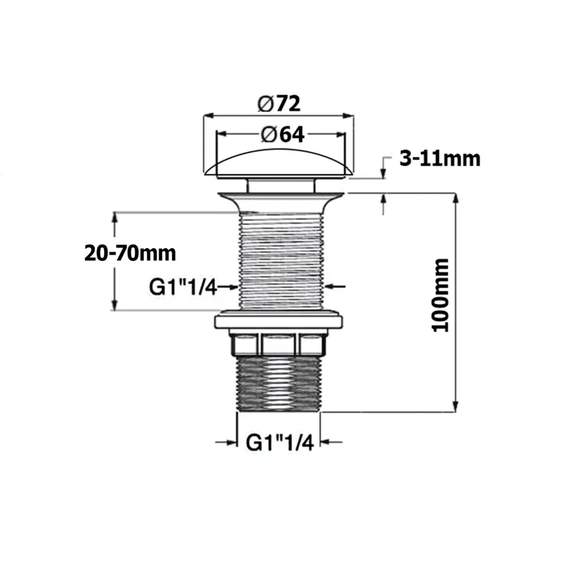 Umyvadlová výpust 5/4“, click-clack, keramická zátka, tl. 20-70 mm, antracit