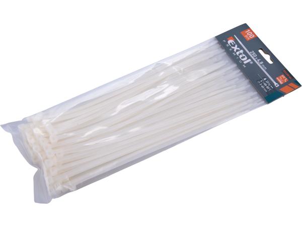 EXTOL PREMIUM 8856110 - pásky stahovací na kabely bílé, 250x4,8mm, 100ks, nylon PA66