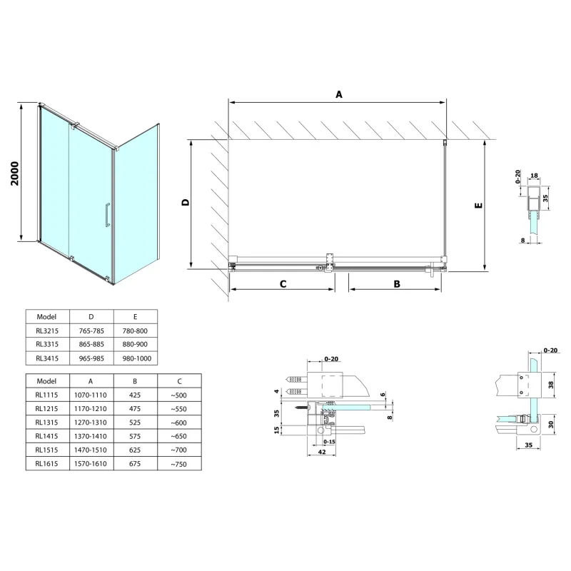 ROLLS LINE obdélníkový sprchový kout 1600x1000 mm, L/P varianta, čiré sklo (RL1615RL3415)
