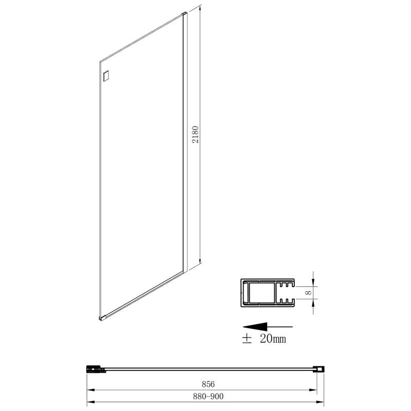 VOLCANO boční stěna 900 mm, čiré sklo (GV3090)