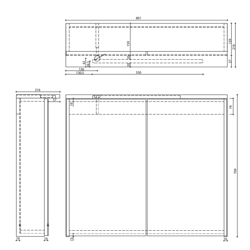 KAWA STRIP galerka s LED osvětlením 80x70x22cm, dub emporio