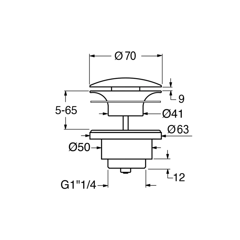 GSI umyvadlová výpust 5/4“, neuzavíratelná, tl.5-65 mm, keramická krytka, bílá lesk (PVC11)