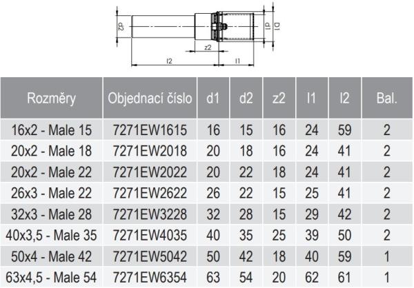 COMAP MULTISKIN 7271W přechod (20x2)xCu22mm, přímý, lisovací, trubka, voda, mosaz