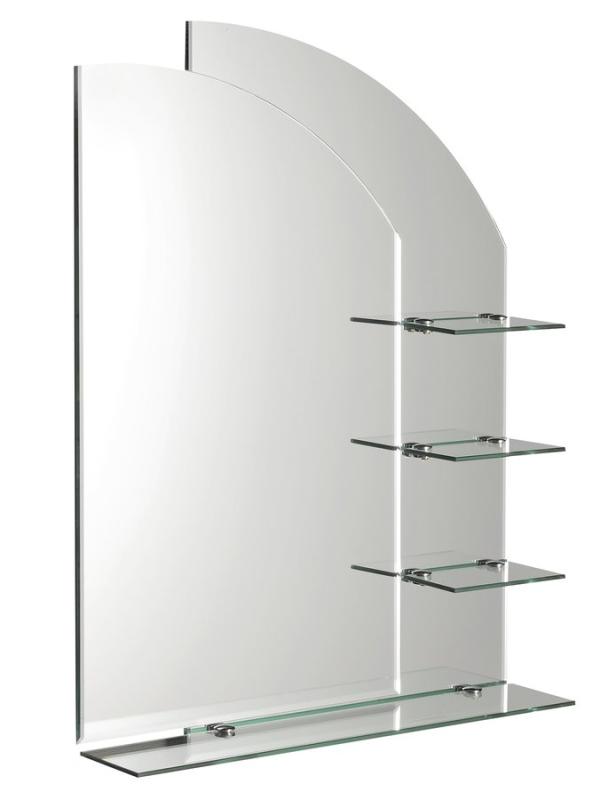WEGA zrcadlo 65x90cm, zaoblené, s policemi (65028)