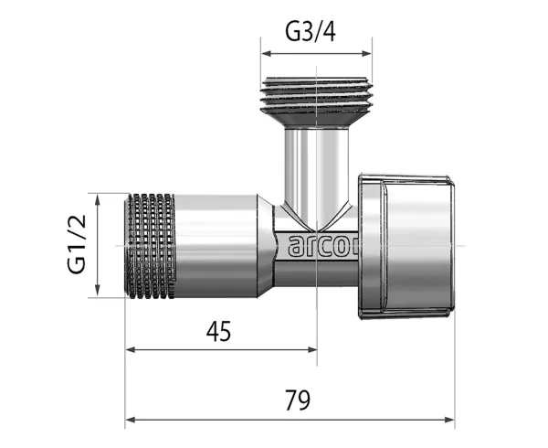 ARCO pračkový ventil L-85 1/2"x3/4", anticalc, chrom (728MN)