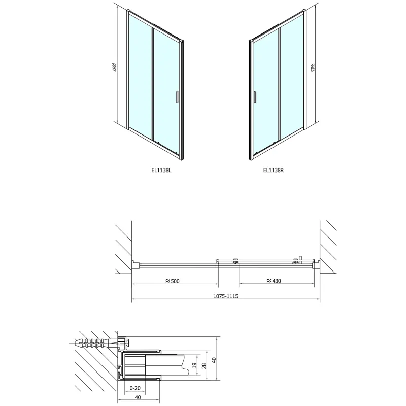 EASY LINE sprchové dveře 1100mm, sklo BRICK (EL1138)