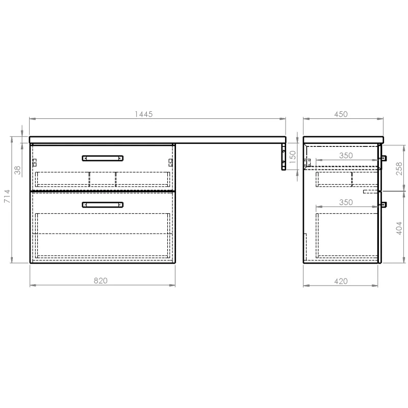 VEGA umyvadlová skříňka s deskou VEGA a podpěrnou konzolí, 144,5x71,4x45 cm, bílá (VG083-02)