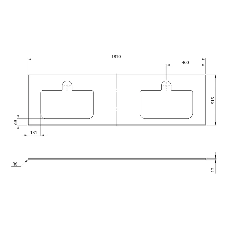 BRAHEA deska rockstone se 2 otvory 181x51,5cm (80+20+80cm), bílá mat 1