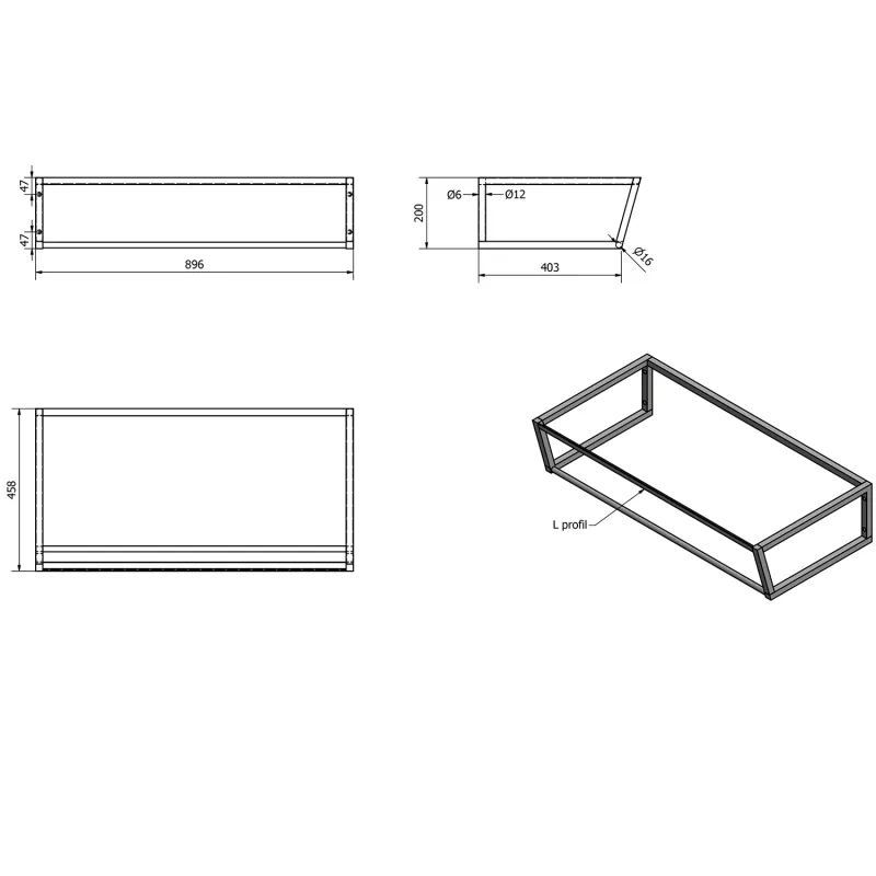 SKA konstrukce pod umyvadlo/desku 900x200x460mm, bílá mat (SKA213)