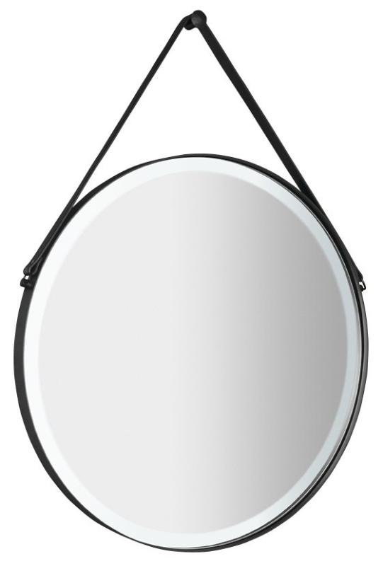 ORBITER kulaté LED podsvícené zrcadlo s koženým páskem, ? 70cm, černá mat (ORL070)