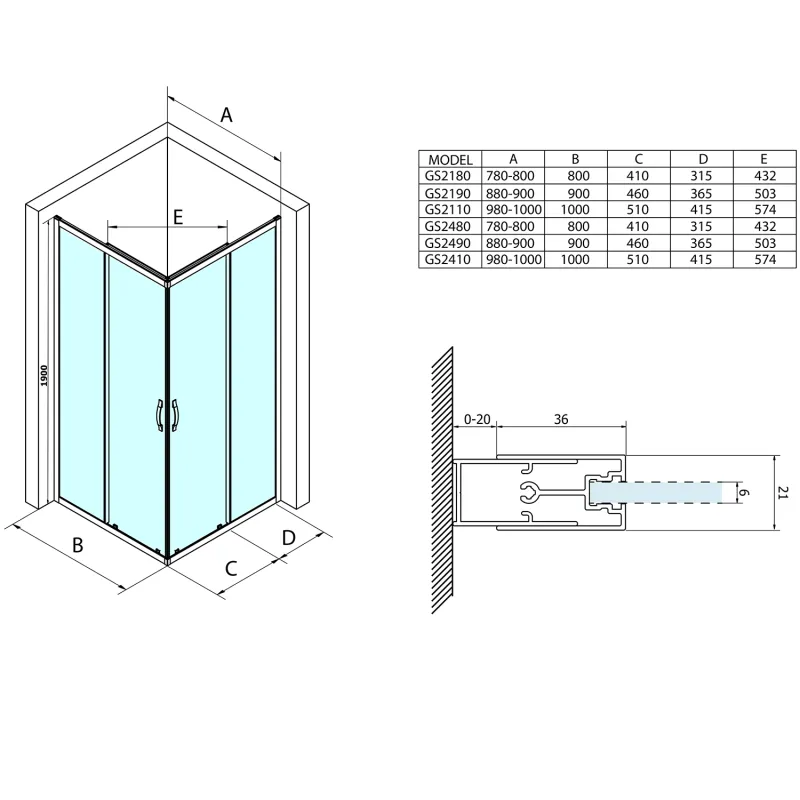 SIGMA SIMPLY sprchové dveře posuvné pro rohový vstup 1000 mm, čiré sklo (GS2110)
