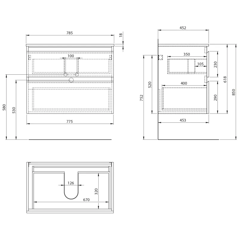 ALTAIR skříňka s deskou 78,5 cm, bílá/dub emporio