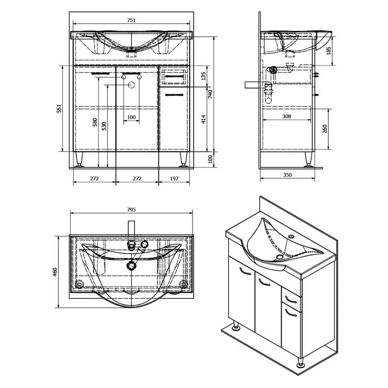 KERAMIA FRESH umyvadlová skříňka 74,5x74x34,7cm,dub platin (50083)