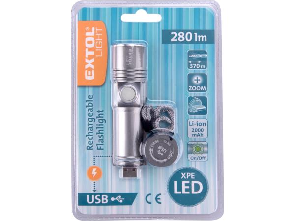 EXTOL LIGHT 43141 - svítilna 280lm, zoom, USB nabíjení, XPE LED