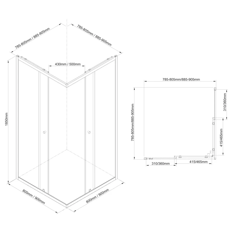 AGGA BLACK čtvercová sprchová zástěna 900x900mm, čiré sklo 1