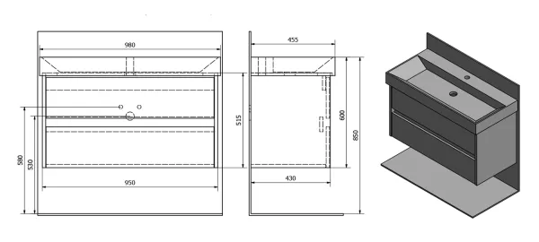 NIRONA umyvadlová skříňka 95x51,5x43 cm, bílá (NR100-3030)