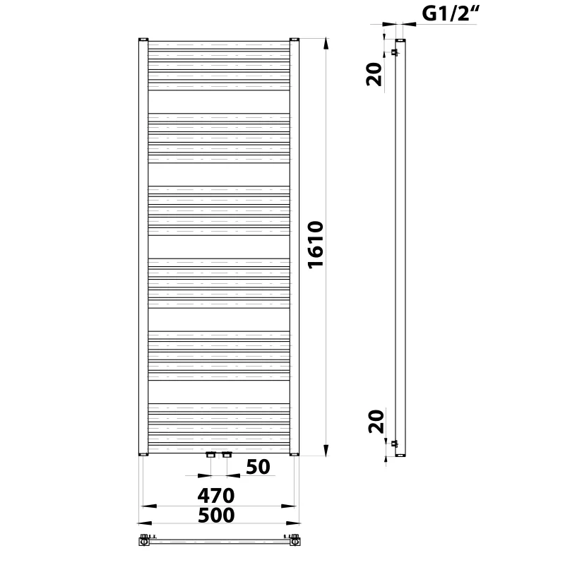 GRUNT otopné těleso rovné 500x1610 mm, středové připojení, černá mat
