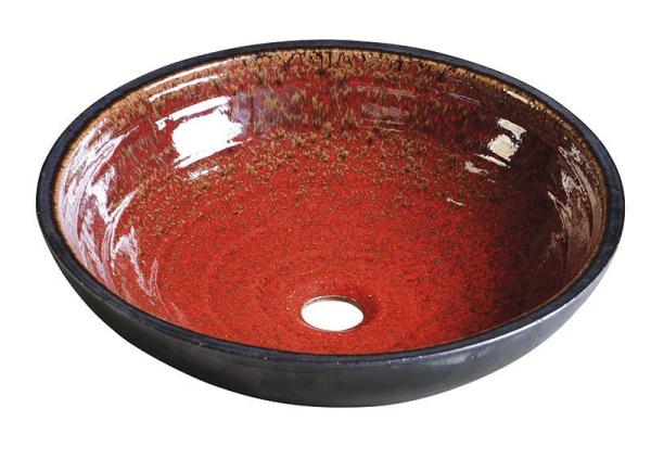 ATTILA keramické umyvadlo, průměr 43 cm, tomatová červeň/petrolejová (DK007)