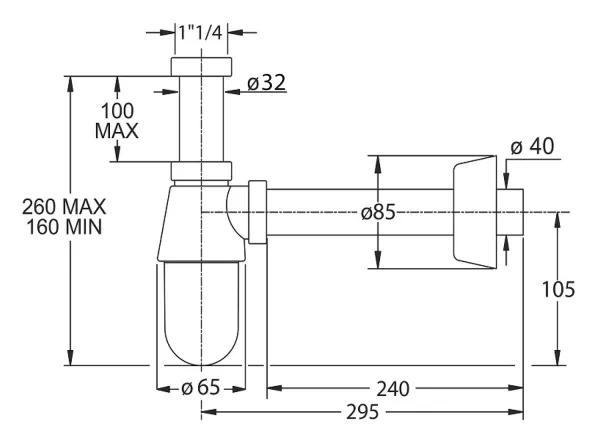 THERMOTRAP umyvadlový sifon, 5/4", odpad 40 mm, ABS/chrom (0570EC23K7)