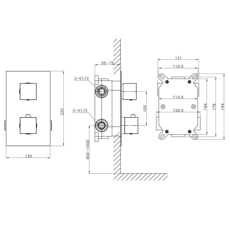 LATUS podomítková sprchová termostatická baterie, box, 2 výstupy, chrom (1102-62)