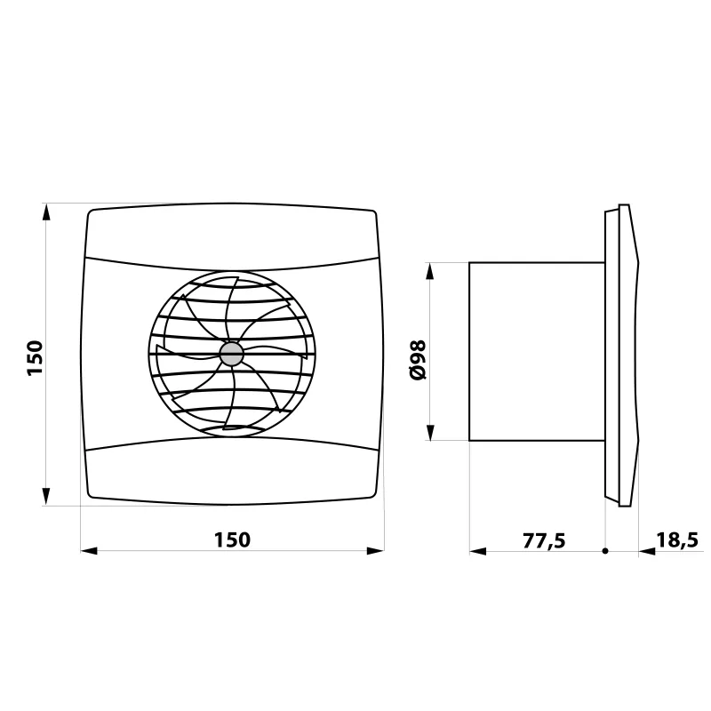 UC-10 TH koupelnový ventilátor axiální s automatem, 8W, potrubí 100mm, černá 1