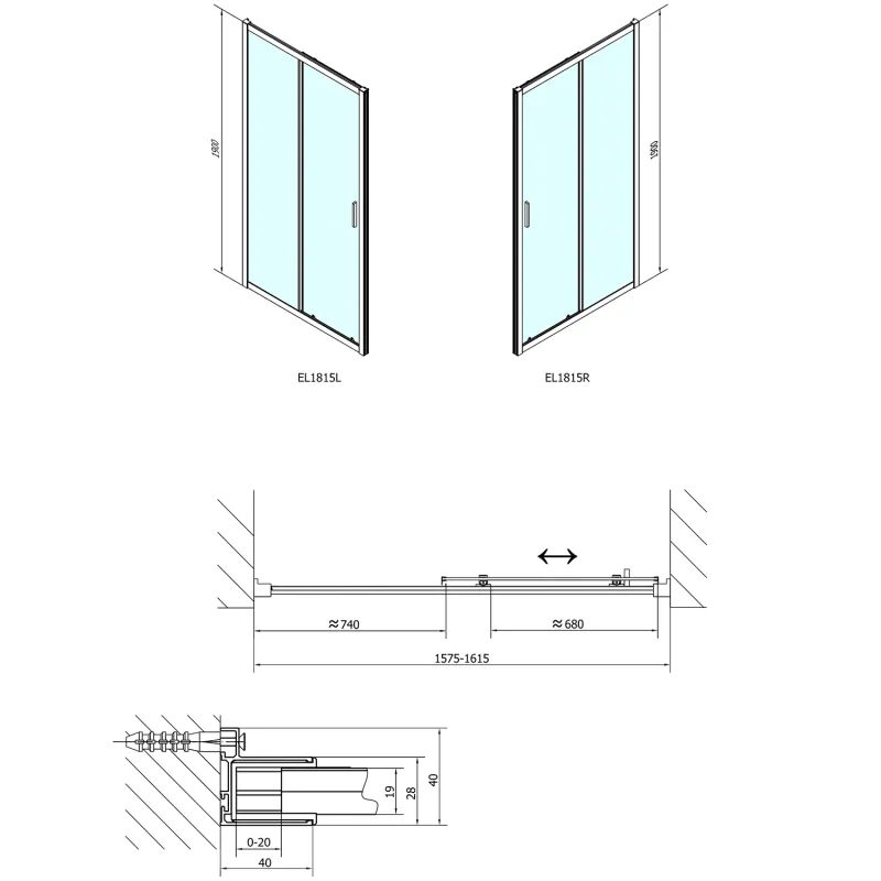 EASY LINE sprchové dveře 1600mm, čiré sklo (EL1815)