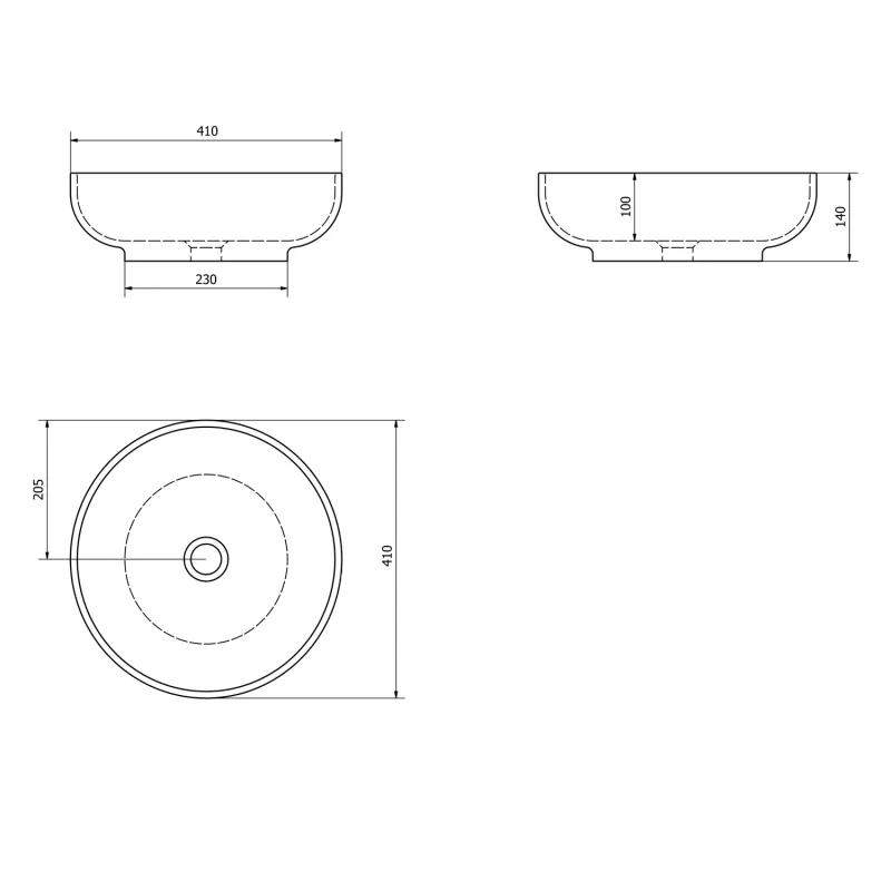RONDANE keramické umyvadlo průměr 41x14 cm, na desku, černá mat (AR435B)